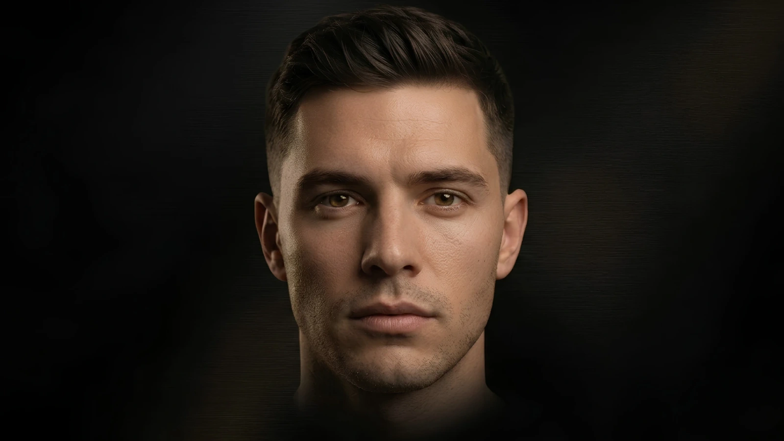 Face structure read — biometric scan overlay on the editorial subject